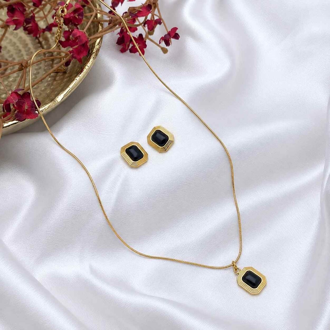Anti Tarnish Black Stone Jewelry Set Midnight luxe