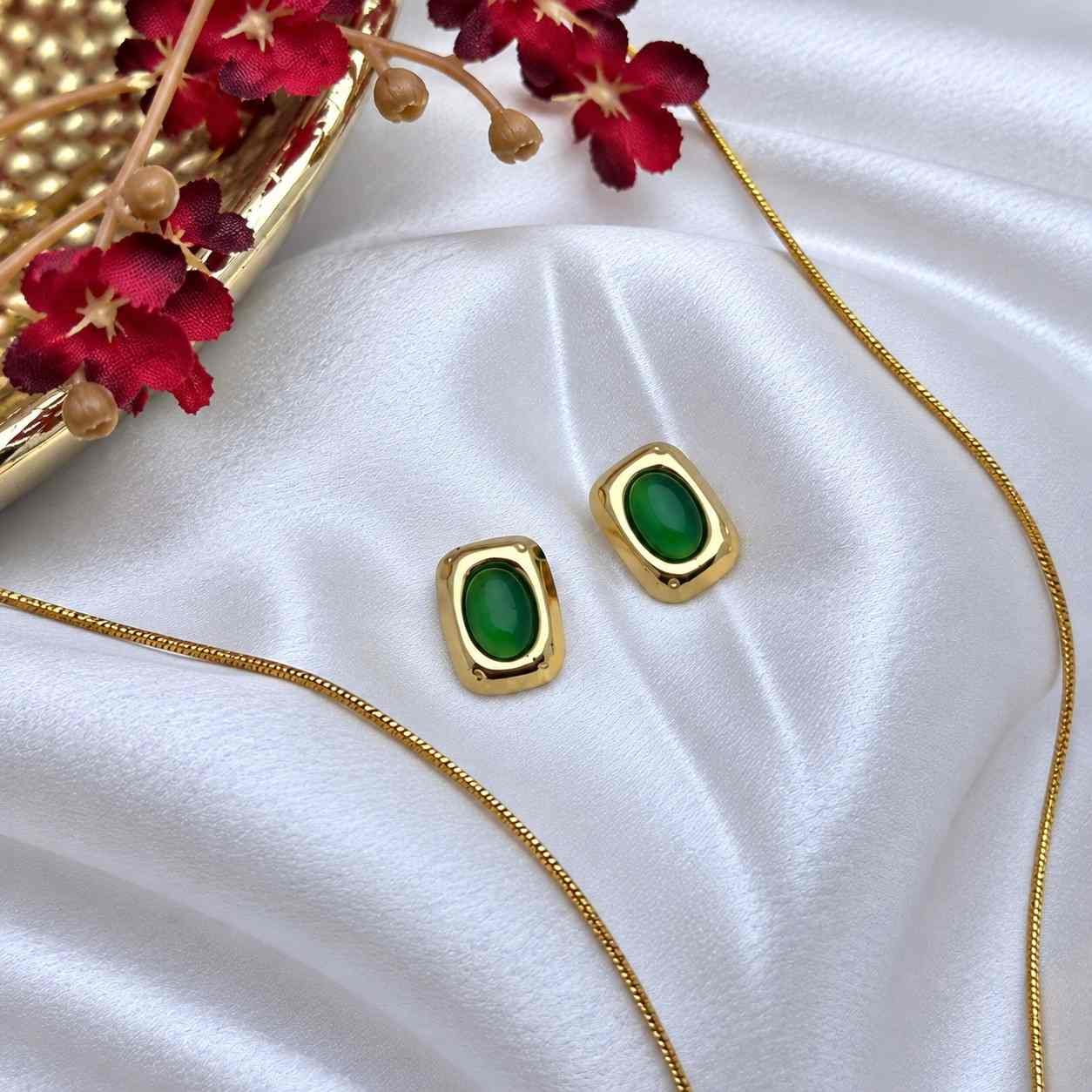 Anti Tarnish Green Stone Jewellery Set Emerald Aura