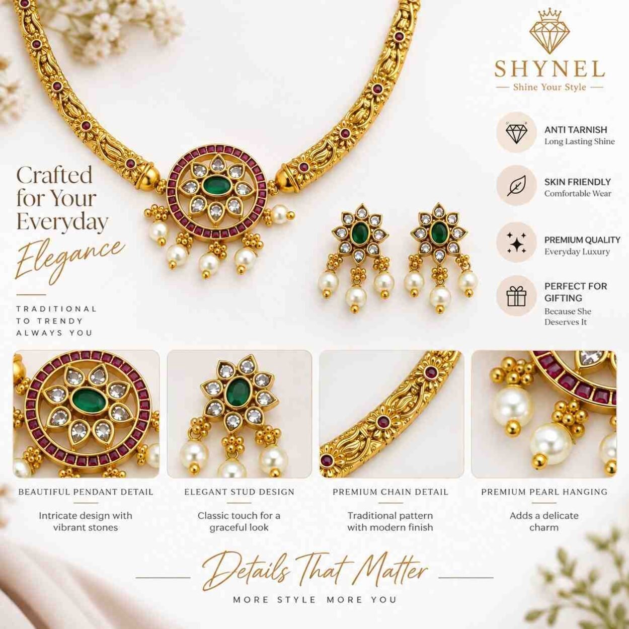 Ruby Pendant Jewellery Set for Women Ruby Pearl Luxe 2-100kb Ruby Pendant Jewellery Set for Women Ruby Pearl Luxe shynel anti tarnish jewelry product image