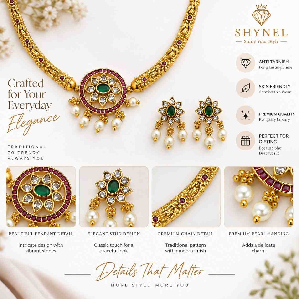 Ruby Pendant Jewellery Set for Women Ruby Pearl Luxe shynel anti tarnish jewelry product image