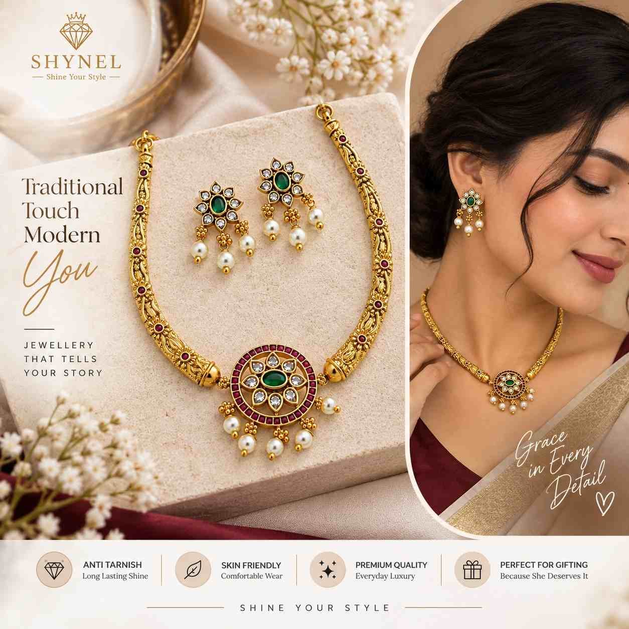 Ruby Pendant Jewellery Set for Women Ruby Pearl Luxe shynel anti tarnish jewelry product image