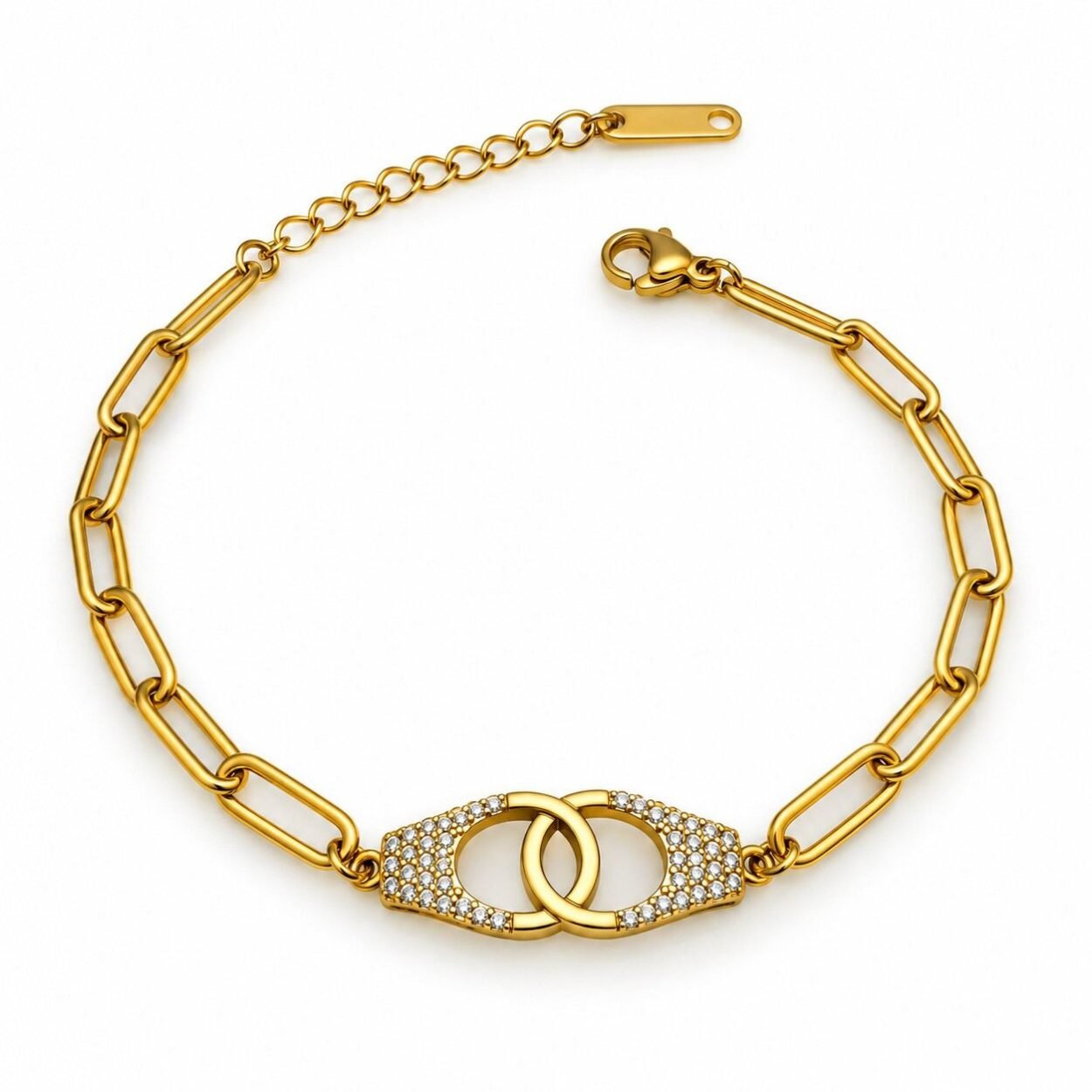 Golden Interlock Crystal Bracelet for Women Anti Tarnish Jewellery with Crystal Accents