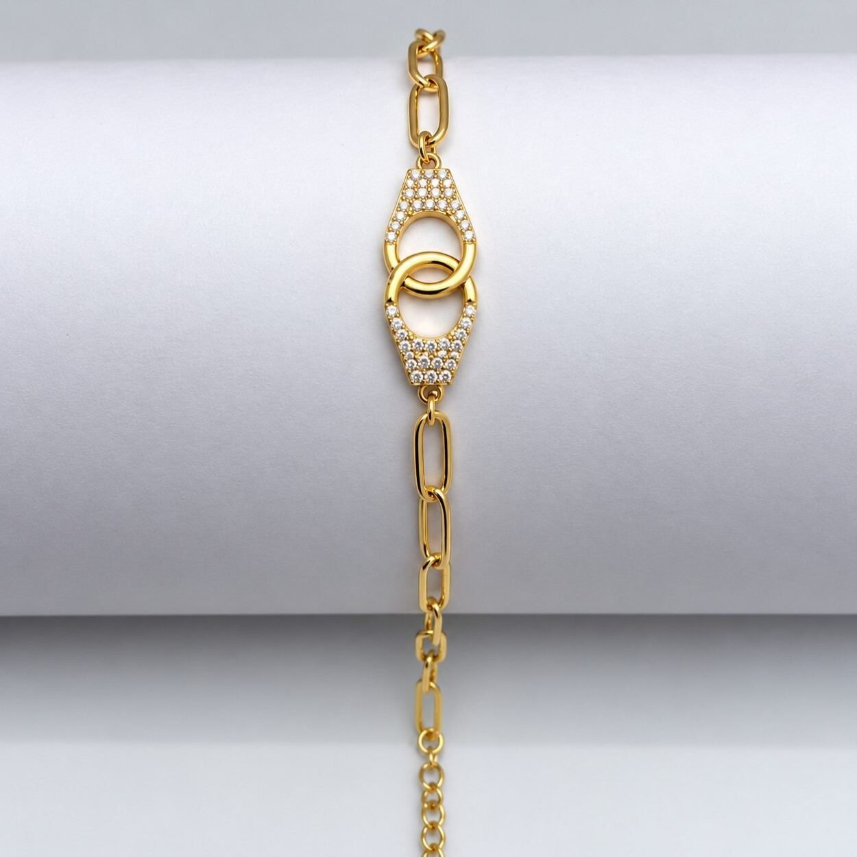 Golden Interlock Crystal Bracelet for Women Anti Tarnish Jewellery with Crystal Accents