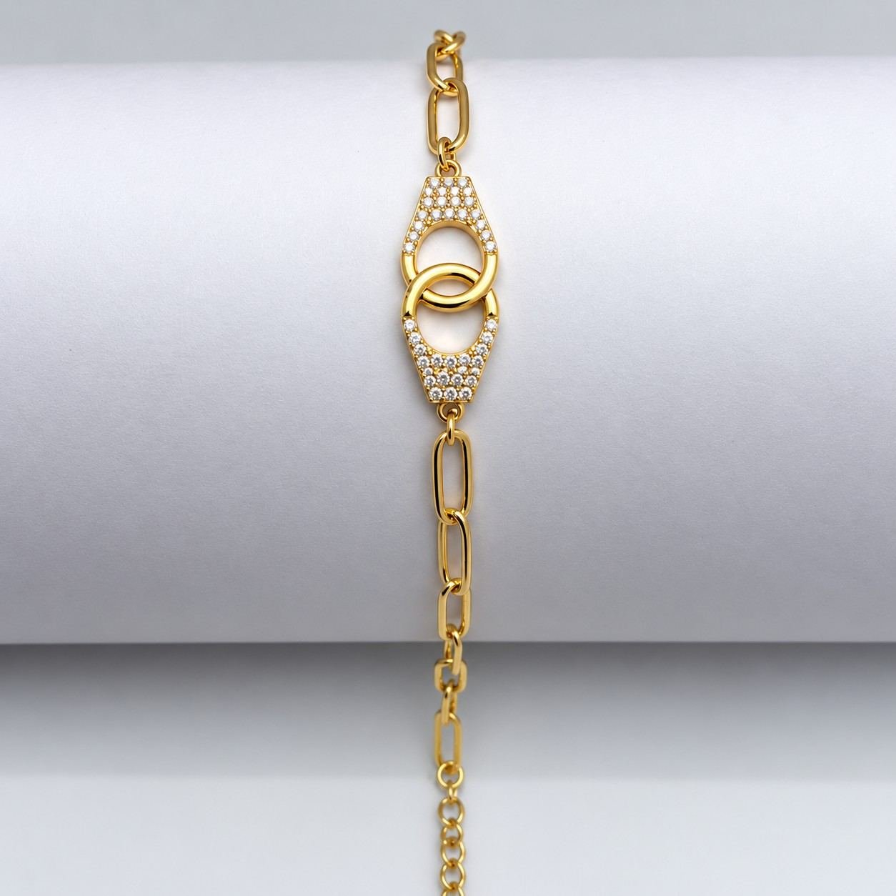 Golden Interlock Crystal Bracelet for Women Anti Tarnish Jewellery with Crystal Accents