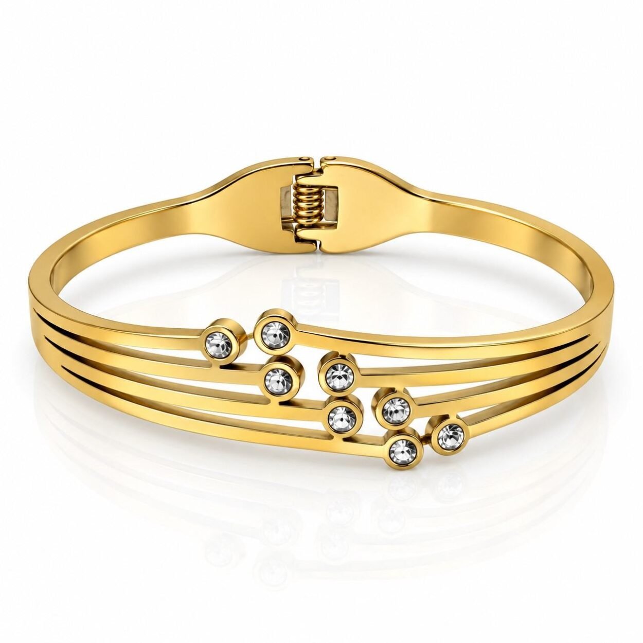 SHYNEL multi strand golden cuff bracelet with crystal accents and elegant openwork design for women