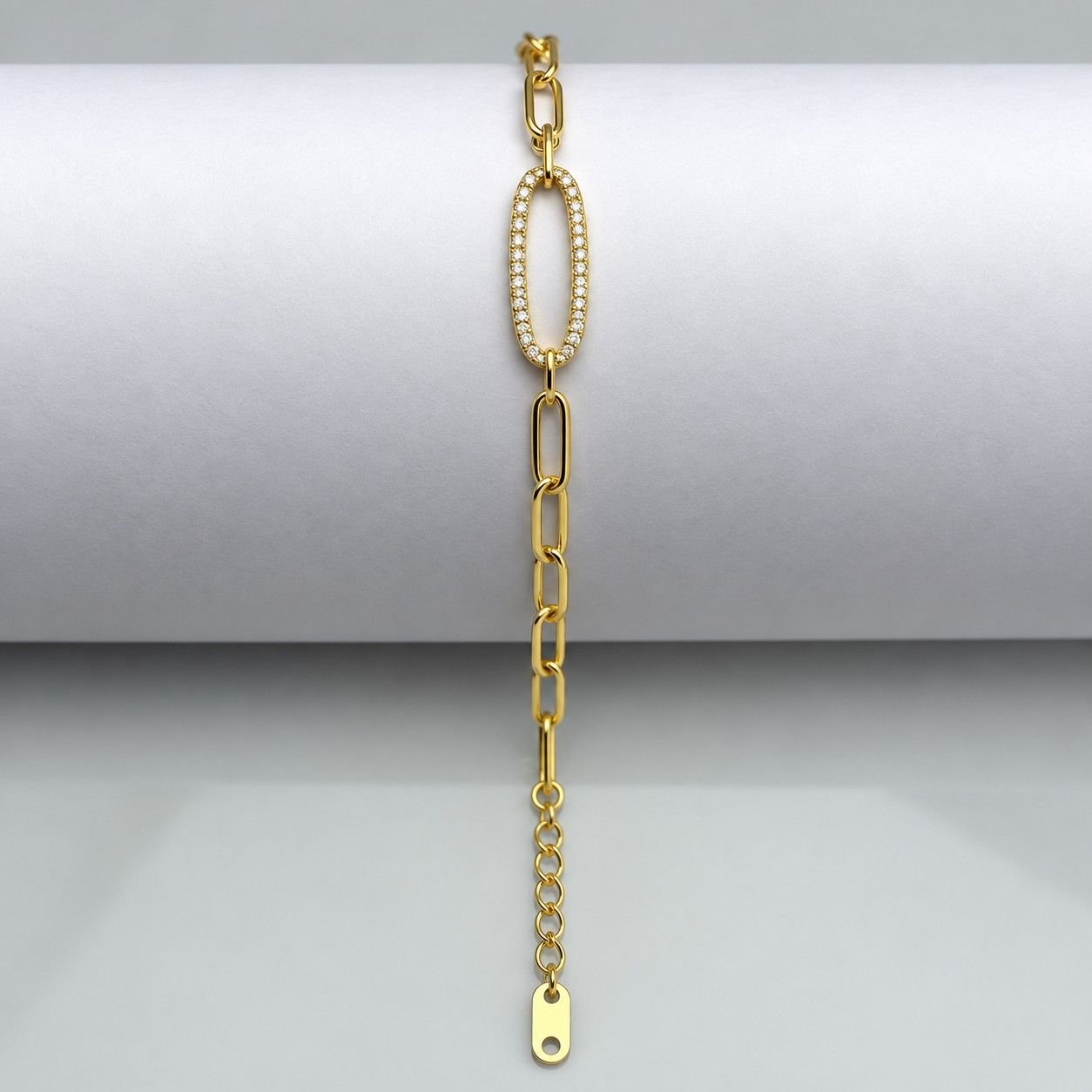 SHYNEL golden paperclip bracelet with oval pavé crystal centerpiece for women