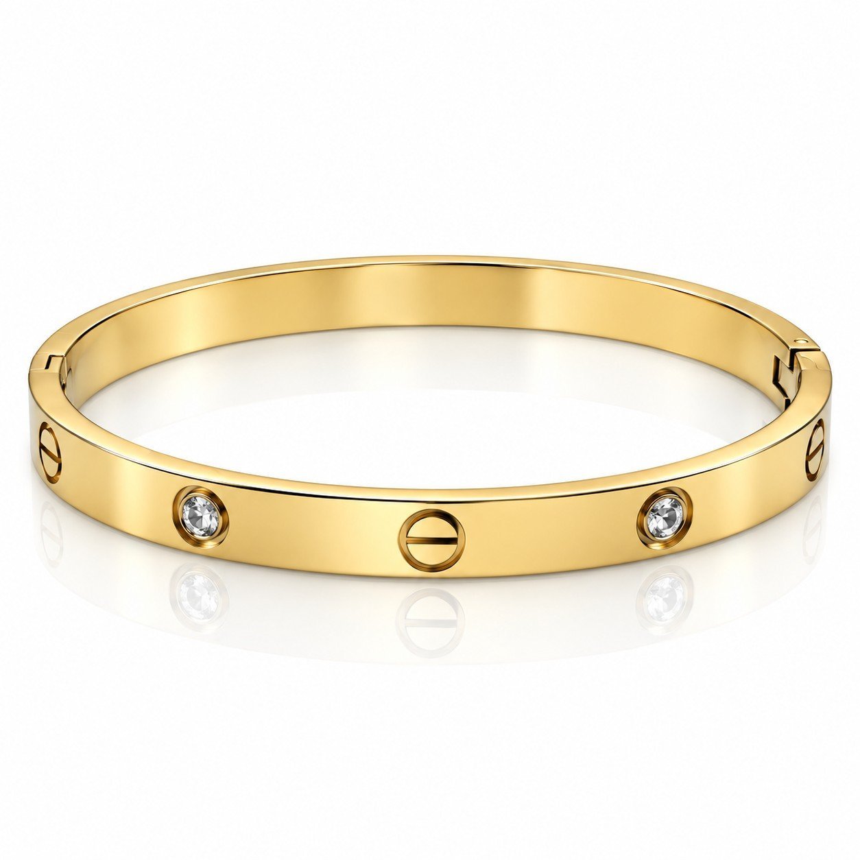 SHYNEL classic gold screw motif bangle bracelet with crystal accents for women